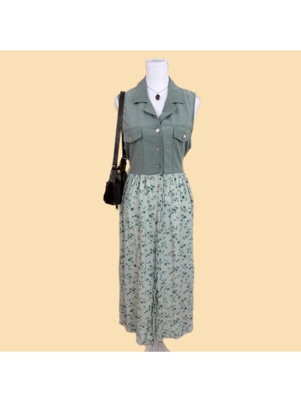 90s ditsy floral cottagecore button front midi dress